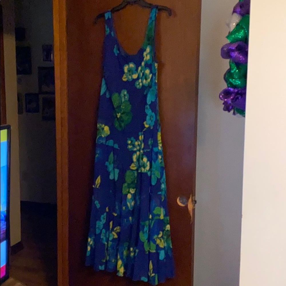 Royal blue, sky blue, green and white flower dress
